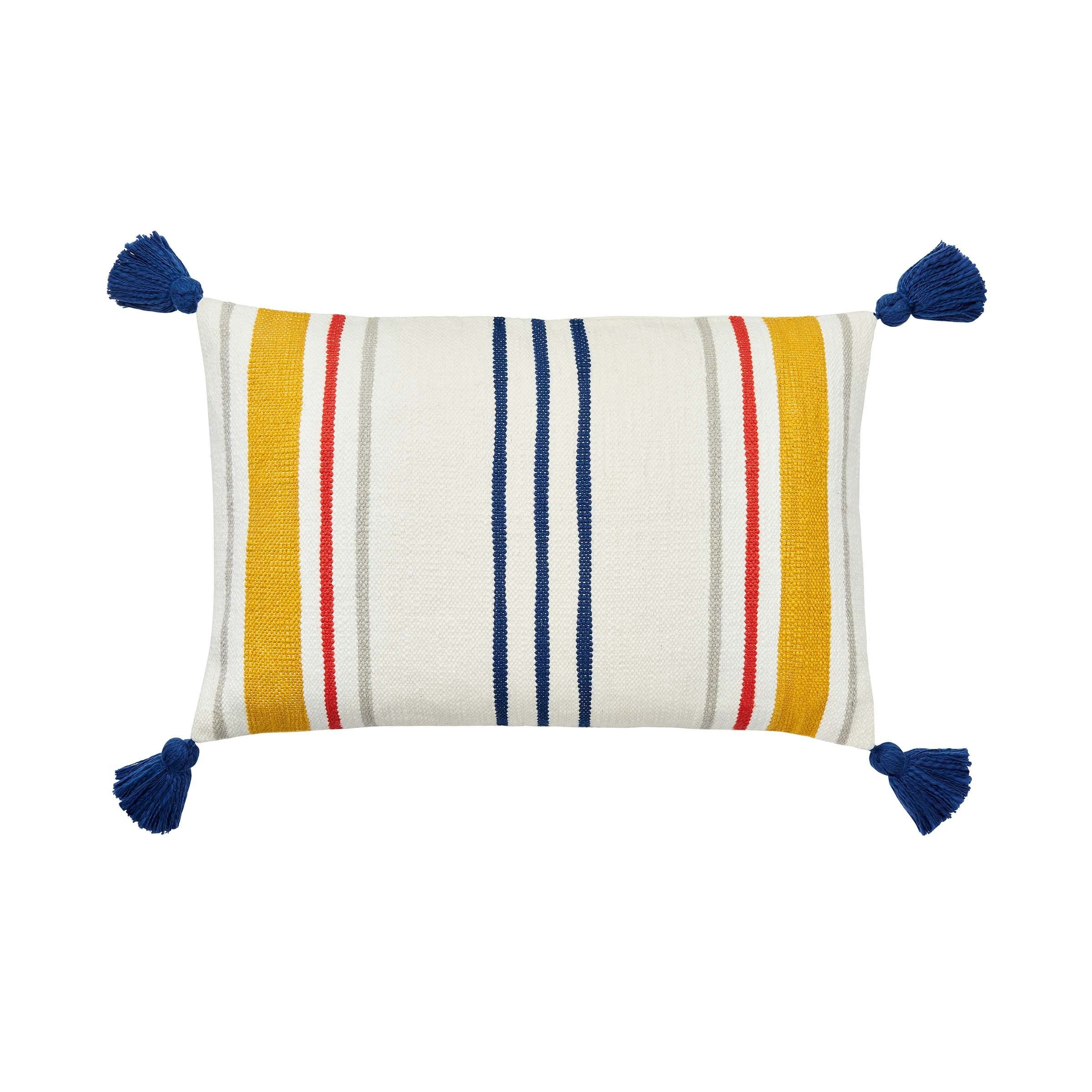 Heron Stripe Tassel Cushion By Joules In Chalk Multi